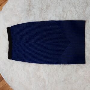 Cynthia Rowley midi length blue and black knit pencil skirt